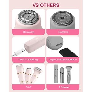 Depiladora Eléctrica 3 en 1 Recargable para Mujer, con Doble Cuchilla, Resistente al Agua IPX7, para Rostro, Piernas y Área del Bikini, Herramienta de Depilación Lavable - Product Image 1
