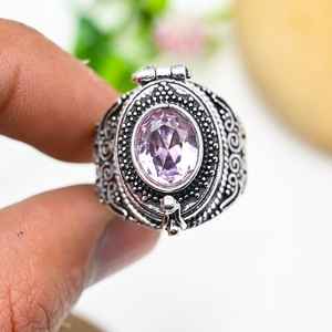 Bague boîte à pilules en kunzite rose, bague ajustable, boîte à message en pierre précieuse, bague boîte secrète en argent sterling 925, cadeau d'anniversaire - Product Image 6