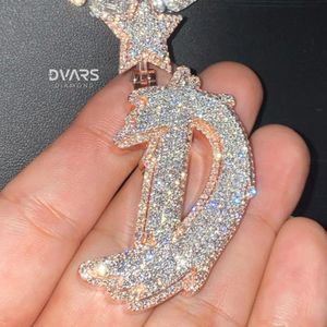 Colgante de Moissanita con Letra Inicial de Dos Tonos, Estilo Hip Hop, de Lujo y Personalizado, en Plata de Ley 925 con Baño de Oro de 18K, Certificado GCI e IDGL - Product Image 1