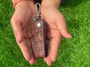 Hand Carved Tooled Leather Key Chains Embossed Floral Print Leather Key Rings Tooled Leather Accessories Cute Key Chains <b>for</b> <b>Men</b> - Product Image 5