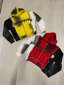 OEM Sweat à capuche pour homme, style streetwear, imprimé numérique, hiver, avec strass, effet délavé soleil, oversize, en coton, délavé à l'acide, coupe carrée, 3 fermetures éclair, molleton standard - Product Image 4