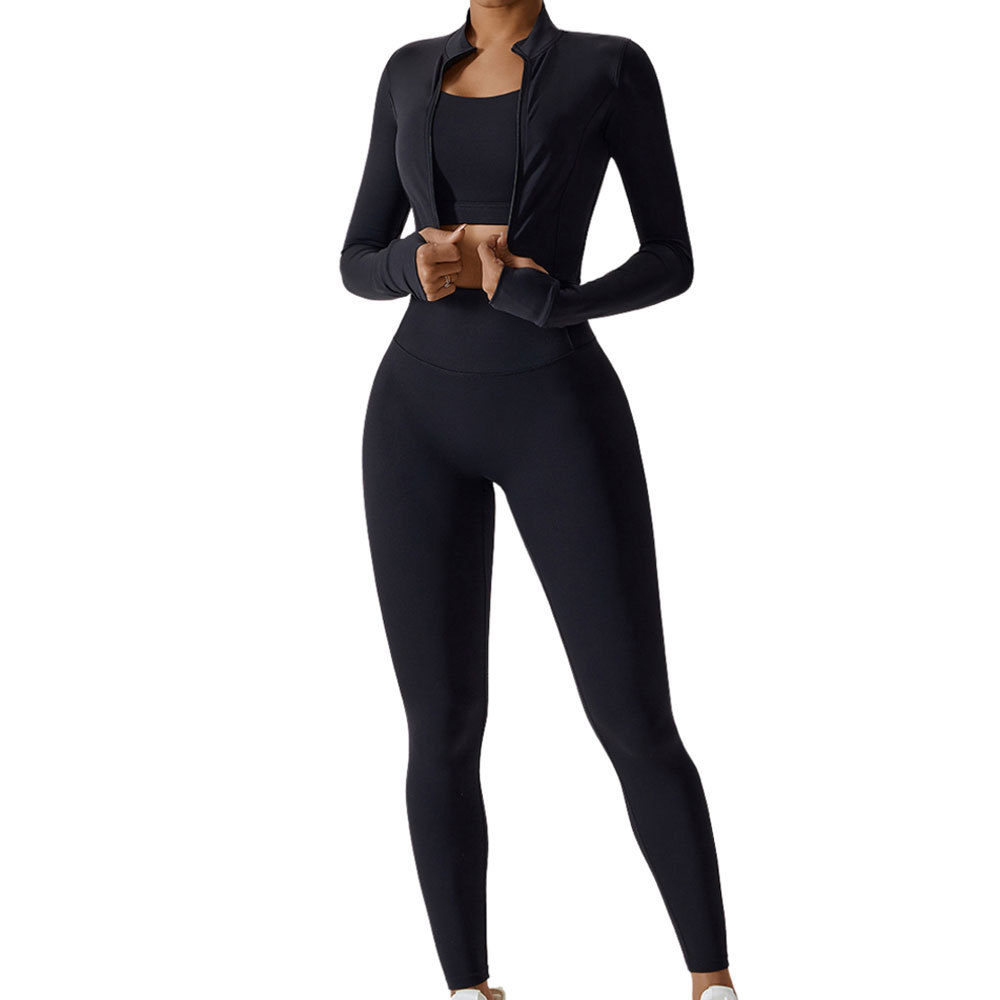 Wholesale Quick Dry Breathable High Waist Plus Size Solid Women 3-Piece Yoga Sets Custom Gym Fitness Active Wear