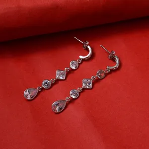 "Gold Plated 925 <b>Silver</b> Cubic Zirconia Drop Earrings for Women's <b>Wedding</b> Gift" - Product Image 2