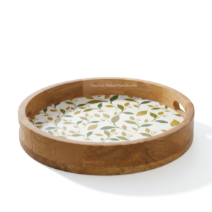 Bandeja de Madera Esmaltada Estampada 2026, Bandeja de Servicio Hecha a Mano para Desayuno de Boda, Decoración de Alimentos, Proveedor Mayorista con Estilo Redondo - Product Image 1