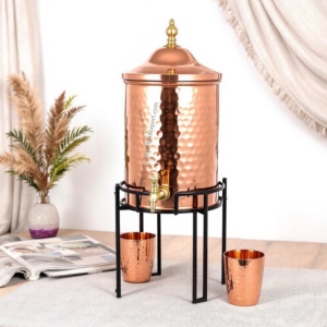 Premium 5L Hammered Copper Beverage <b>Dispenser</b> with Metal Stand & Cups Stylish Home & Party <b>Drinking</b> Accessory - Product Image 6