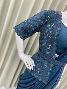 Elegante Sari de Georgette con Lentejuelas y Koti, Blusa Completamente Cosida, Conjunto de Sari para Fiestas, Hecho en India - Product Image 3