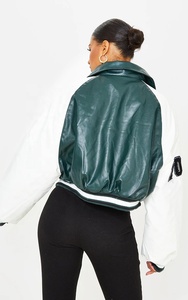 Venta caliente Otoño Invierno Manga de cuero Patchwork Top Moda Chaqueta de cuero Venta caliente Mujeres Varsity Jacket - Product Image 4