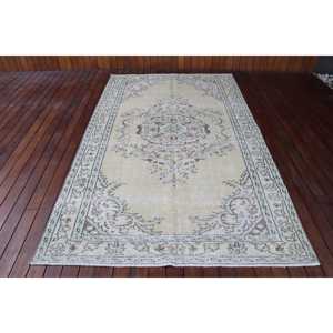 Alfombra de 5.2x9 pies, Alfombra Turca Vintage, Alfombra de Lana Blanca - Product Image 1
