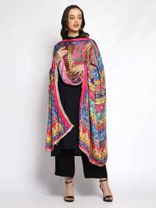 Chal de Invierno Tradicional Pakistaní de Seda 100%, Bordado Colorido con Espejo, Estilo Étnico Largo, Dupatta de Chinon - Product Image 2