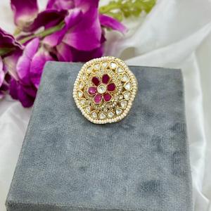 Classy Premium Quality Gold Finish Moissanite Polki Kundan <b>Adjustable</b> <b>Ring</b> For Function Wedding Wear Collection For Women - Product Image 1