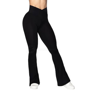 Private Label <b>Women's</b> Mid Waist Flare Pants with Side Pockets Solid Color Winter Flare Pants for Sale Flat Front Style - Product Image 1