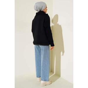 Patrón sólido Prendas de punto Túnica adornada Negro Formal-Casual Vestido largo para primavera e invierno Método de tejido transpirable - Product Image 3