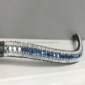 Superbe saphir AB cristaux 3 rangées Mega Bling fait à la main en cuir véritable cheval sourcil bande dans toutes les tailles et couleurs personnalisées - Product Image 4