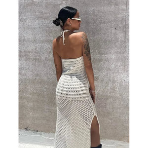 Abito Midi Sexy in Maglia per Autunno/Inverno, Vestito Casual in Lana con Motivo Semplice e Decorazione Traforata, Aderente - Product Image 5