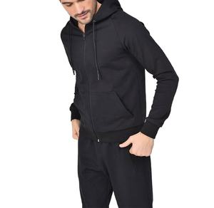 Chándal Deportivo Personalizado para Hombre, Negro Liso, de Felpa, Corte Ajustado, con Paneles, para Adultos - Product Image 1