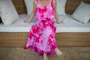 Holiday Tie Dye Pink Beach Women Long Maxi Dress Trendy Resort Wear Summer Bohemian Round Neck Ladies Maxi para mujeres - Product Image 5