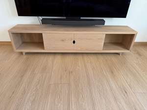 <b>White</b> Oak TV Stand Solid Wood Media Console Handmade Furniture With Open <b>Shelves</b> And Cabinets Available In Multiple Sizes - Product Image 3