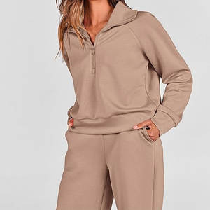 Ensemble de vêtements de sport pour femmes, motif uni, lavé, chaud, manches longues, haut court décontracté, pantalon de survêtement, séchage rapide, écologique pour - Product Image 3