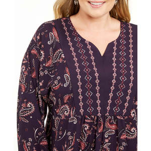 Camicetta da donna Style & Co taglie forti viola con stampa Paisley, taglia OX - Top casual elegante stile western con colletto a fiocco, mezza manica, lunghezza corta - Product Image 1