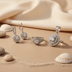 Ensemble de bijoux pour femme Art Palace en argent 925 et zircon, tendance, avec boucles d'oreilles, bague et pendentif classiques plaqués rhodium à taille brillant ronde - Product Image 1