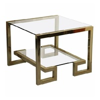 Table de petit déjeuner moderne noire carrée en métal pour café et thé Meubles de salon faits à la main avec pieds plaqués or et dessus en verre