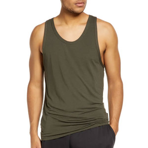 Camiseta sin mangas para hombre, color verde oliva, cuello redondo, color sólido, tejido de punto, ajuste casual, transpirable, ropa deportiva - Product Image 1