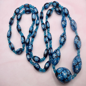 Collier en cristal bleu Millefiori artisanal vénitien vintage perles de verre au chalumeau achat en gros - Product Image 3