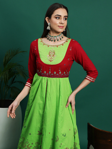Ensemble Kurta Anarkali en Rayonne de Designer, Coupe Trapèze, à Manches Longues, Imprimé Floral et Impression par Décoloration, Tenue Décontractée pour le Bureau - Product Image 6
