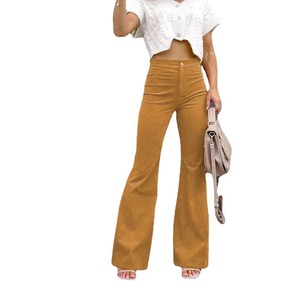Nuevos pantalones de cintura media de Color sólido para mujer de otoño e invierno, pantalones acampanados informales de pana clásica Mico para mujer - Product Image 4