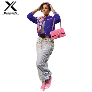 Women's Windproof Wool Varsity Jacket Chenille Embroidery Plain Dyed <b>Quilted</b> Solid Stand Collar-Cotton Filled Fabric Material - Product Image 3