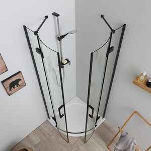 KORICINI Mampara de Ducha Esquinera Minimalista y Duradera de 80x80 con Vidrio Lion de 6mm Negro Mate Sin Perfiles - Product Image 2