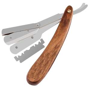 Maquinilla de afeitar recta de peluquero de acero inoxidable de alta calidad para afeitar maquinilla de afeitar con mango de madera de un solo borde - Product Image 3