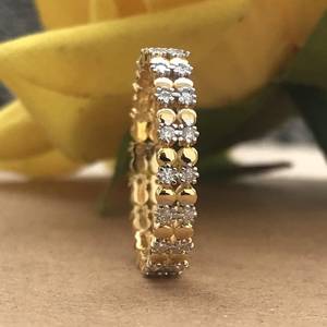 แหวนเพชรทรงกลมเพาะเลี้ยงในห้องปฏิบัติการแบบสองแถว ดีไซน์ Eternity Band เหมาะเป็นของขวัญวันครบรอบแต่งงานสำหรับผู้หญิง ทำจากทอง 14K เครื่องประดับคุณภาพสูง - Product Image 6