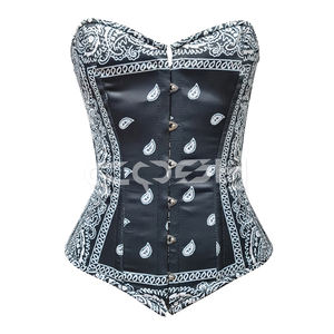 Corsé de moda con estampado de bandana negra y efecto adelgazante en la cintura para mujer, conjunto coordinado de corsé y leggings estampados estilo streetwear. - Product Image 3