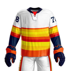 Ensemble d'uniformes de hockey sur glace pour hommes, broderie de logo personnalisée, 100% polyester, séchage rapide, respirant, équipe adulte, OEM - Product Image 4