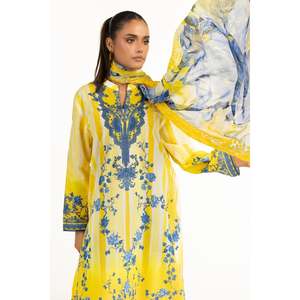 Traje de jardín amarillo de 3 piezas para mujer, elegante, moderno, estampado, largo hasta el suelo, transpirable, para cenas y uso diario, OEM/ODM disponible - Product Image 2