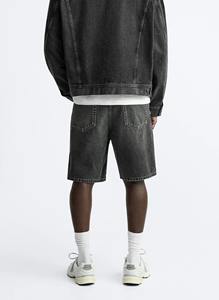 Pantalones cortos de mezclilla de carga para hombre High Street Vintage Fitness, transpirables, informales, XS, con botones y bolsillos, bordado de lona sostenible - Product Image 5