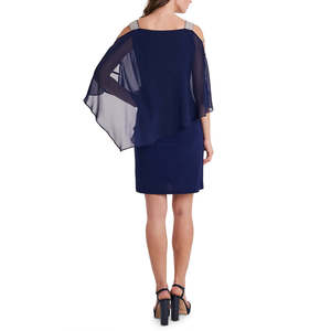 Abito tubino da donna MSK blu navy con decorazioni, in chiffon, lungo fino al pavimento, con vita impero, per serate formali ed eventi, taglia M - Product Image 2