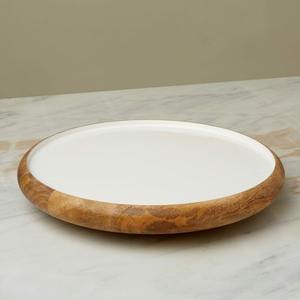 Plateau de service rond en bois de manguier émaillé avec intérieur blanc Plateau en bois fait à la main Assiette de vaisselle plate rustique - Product Image 6