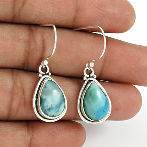 Dernières pierres précieuses Larimar 925 argent Sterling poids léger en forme de larme boucles d'oreilles Designer femmes cadeau bijoux fins Inde - Product Image 1