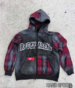 Survêtement à fermeture éclair délavé à l'acide Ensemble de survêtements de qualité supérieure avec fermeture à glissière Pantalon de survêtement évasé délavé à l'acide et survêtement à capuche pour hommes - Product Image 4