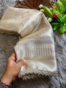 Vêtements de fête de bonne qualité soie Banarasi luxueuse dans l'Antique Zari Saree approvisionnement en gros d'usine - Product Image 6