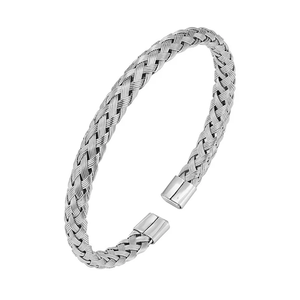 Vente chaude hommes en acier inoxydable torsion fil Bracelet extensible ouvert manchette Bracelet avec chaîne tressée bijoux de mode - Product Image 1