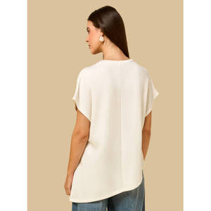 Haut en tricot 95 % coton pour femme, détails froncés, chemise décontractée tendance, douce et extensible, imprimé en relief, manches courtes, OEM, marque privée - Product Image 3