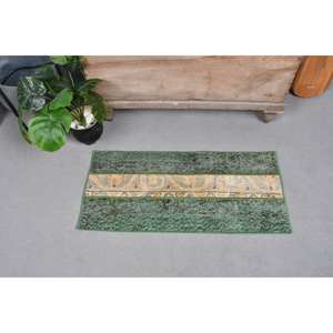 พรมขนแกะสีเหลืองสีเขียวสไตล์วินเทจ3.2ft 1.5ชิ้นดีไซน์งานเย็บปะติดสไตล์ตุรกีสำหรับโถงทางเดินทรงสี่เหลี่ยมผืนผ้าขนาดใหญ่สำหรับน้ำยาง - Product Image 1