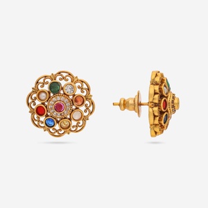 Antique Style Zinc Alloy Religious <b>Stud</b> <b>Earrings</b> 190949 Zircon Brass Pearl <b>Turquoise</b> Flower Bezel Setting for Wedding Party - Product Image 4