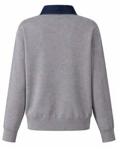 Custom Grey Knit Sweater With Blue Denim Collar Women Casual Winter Pullover <b>Long</b> Sleeve Warm Fashion Top For Wholesale Buyers - Product Image 2