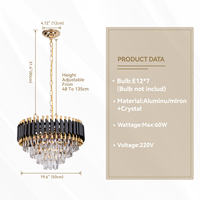 Candelabro de cristal LED moderno de cristal negro, luz colgante ajustable en altura para sala de estar, dormitorios, comedor
