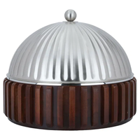 Bol de service conique martelé doré avec base en bois et poignées Vaisselle de service en métal pour le service des aliments et la décoration de table