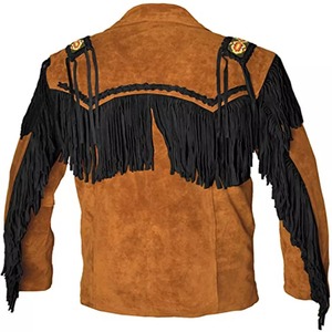 Meilleure vente veste en cuir de Cowboy de Style occidental à franges et perles de couleur noire - Product Image 4
